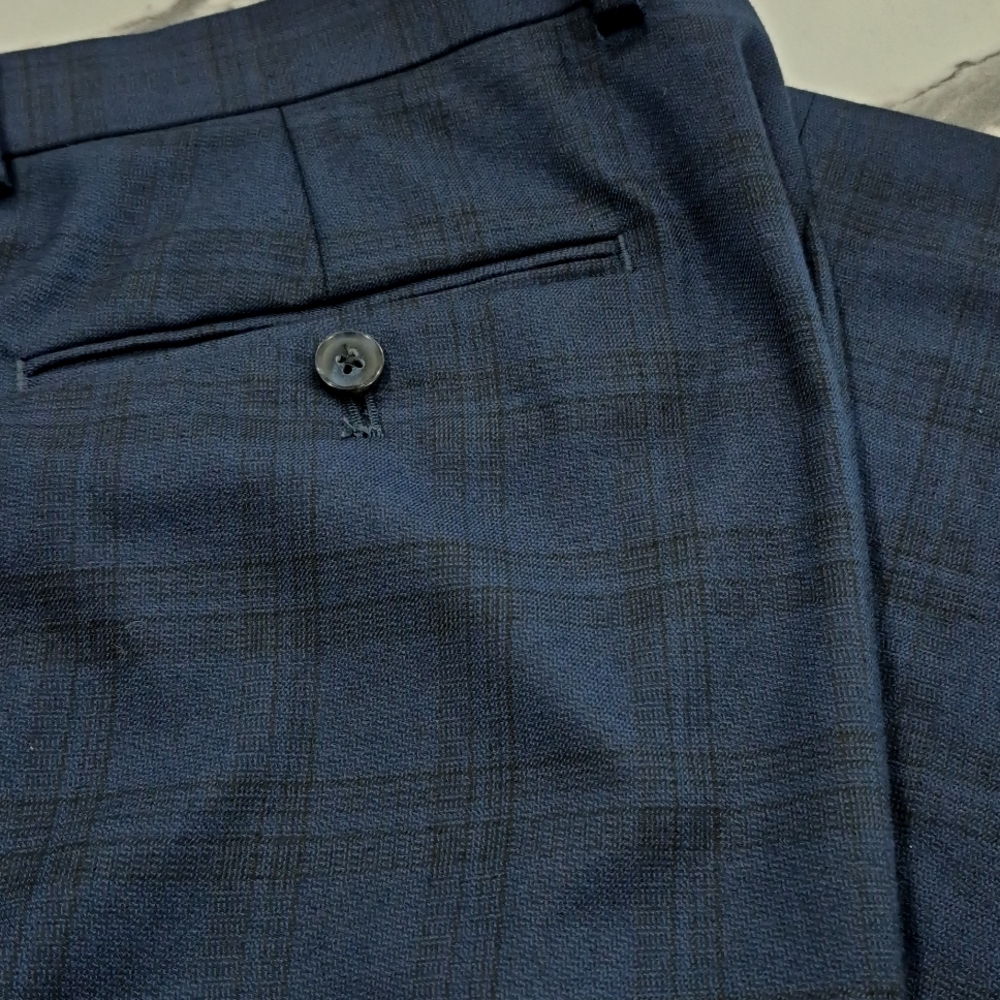 Alfani Slim Fit 34x30 Dress Pants, Blue & Black Plaid